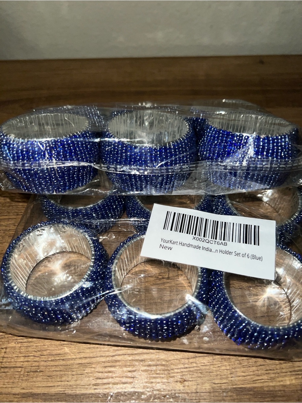 YourKraft Handmade Blue Beaded Napkin Ring Set of 12